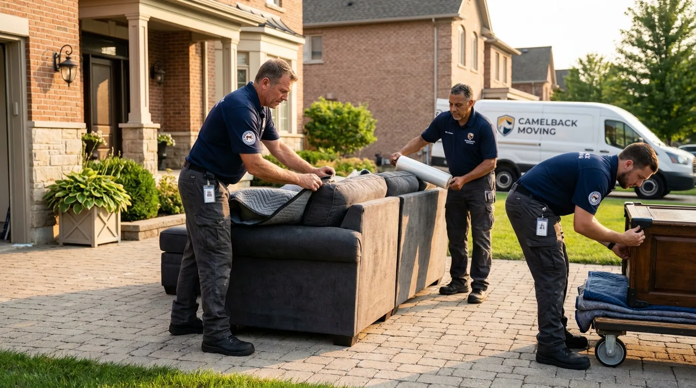 Large estate moving crew wrapping furniture in Inwood, NY