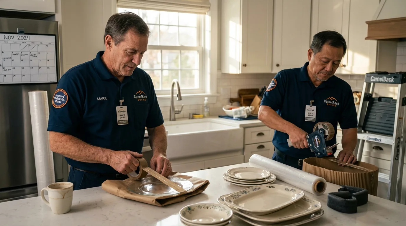 Professional crew packing kitchen dishware in Inwood, NY